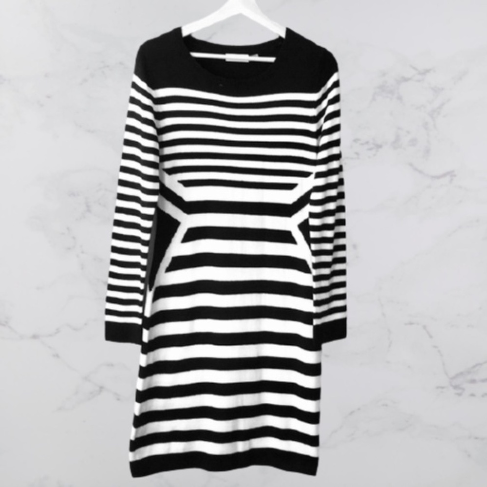 Calvin Klein Chic Striped Black and Whit Dress Size M